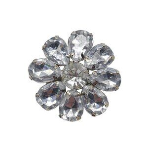 Vintage Crystal Flower Brooch Silver Rhinestone Cluster Pin
